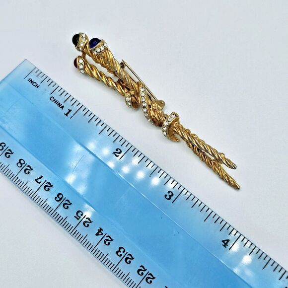 Vintage Gripoix Brooch Royal Scepter Ornamented Staff Red Green Blue Jeweled Pin - Picture 9 of 10